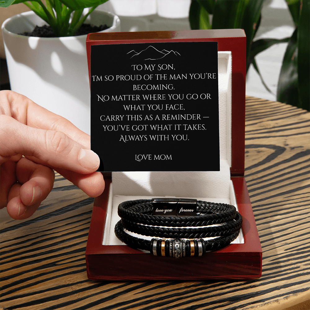 “To My Son” Bracelet Gift Set – Custom Message Card (From Mom, Dad, Grandpa, Grandma & More)
