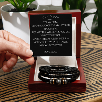 “To My Son” Bracelet Gift Set – Custom Message Card (From Mom, Dad, Grandpa, Grandma & More)