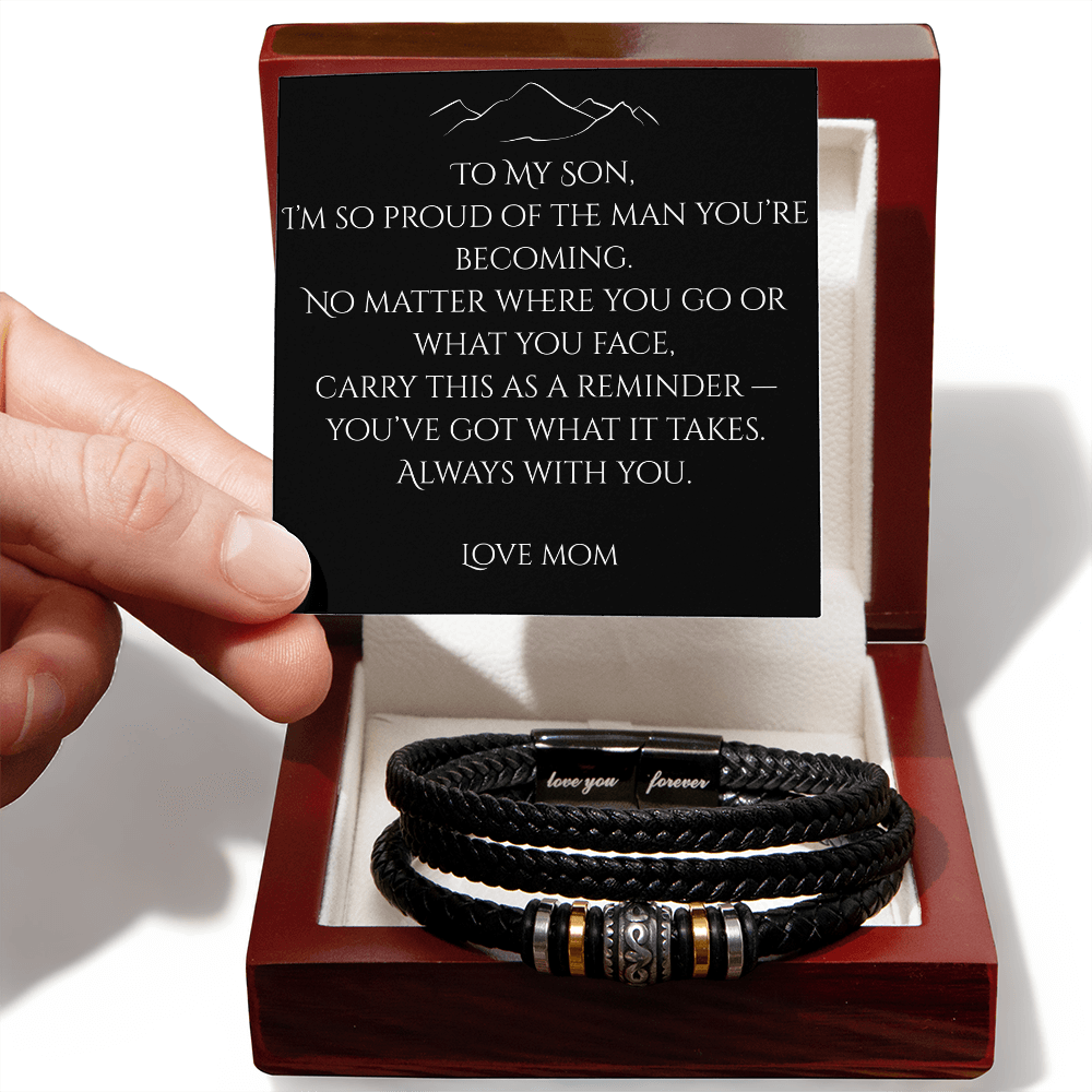 “To My Son” Bracelet Gift Set – Custom Message Card (From Mom, Dad, Grandpa, Grandma & More)