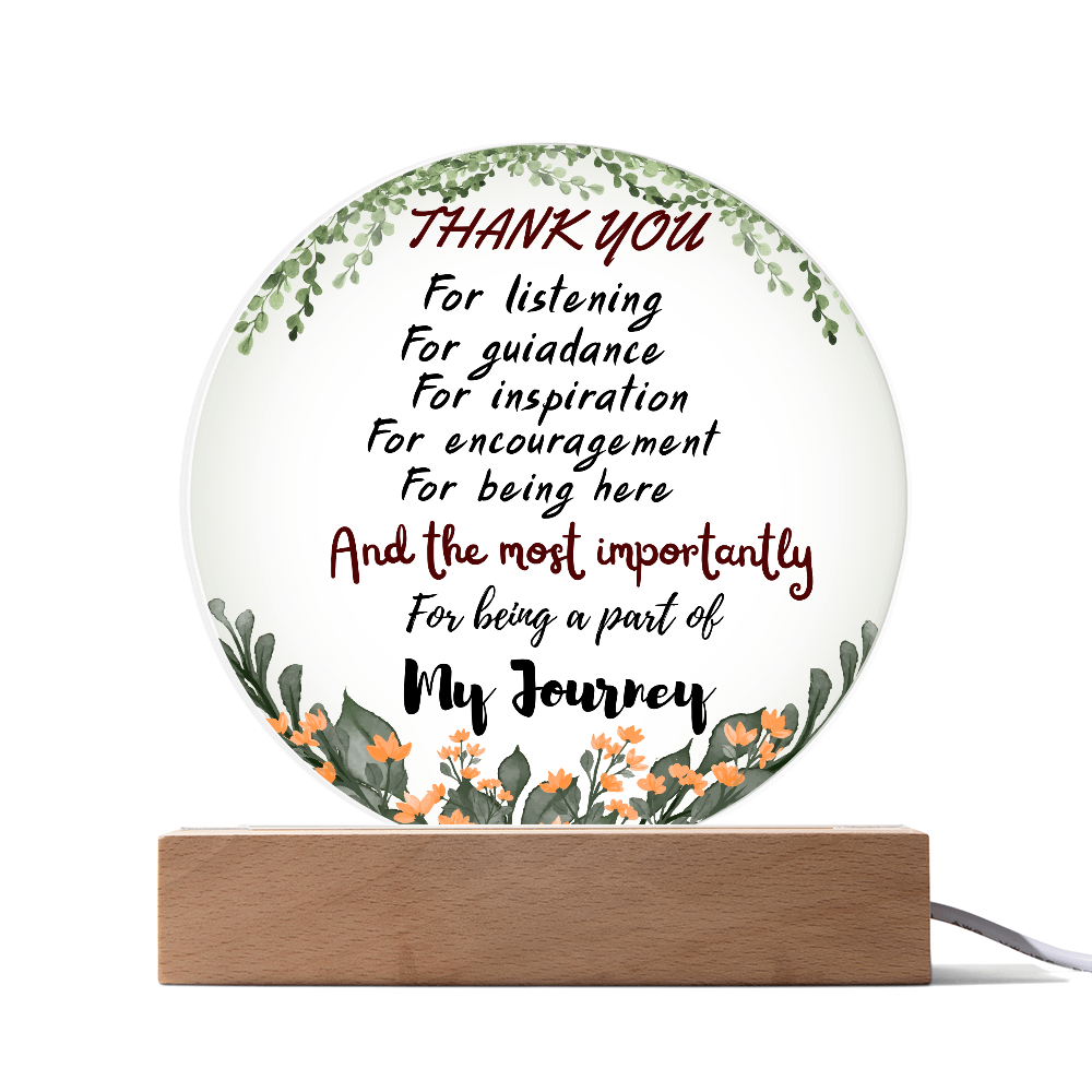 Thank You Glass Plaque – Floral Appreciation Keepsake with Wooden Base