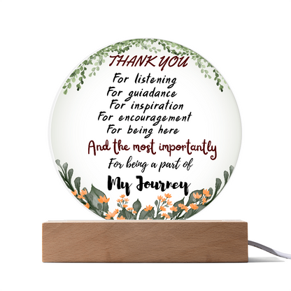 Thank You Glass Plaque – Floral Appreciation Keepsake with Wooden Base