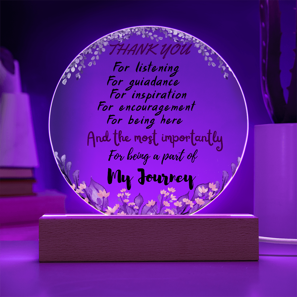 Thank You Glass Plaque – Floral Appreciation Keepsake with Wooden Base