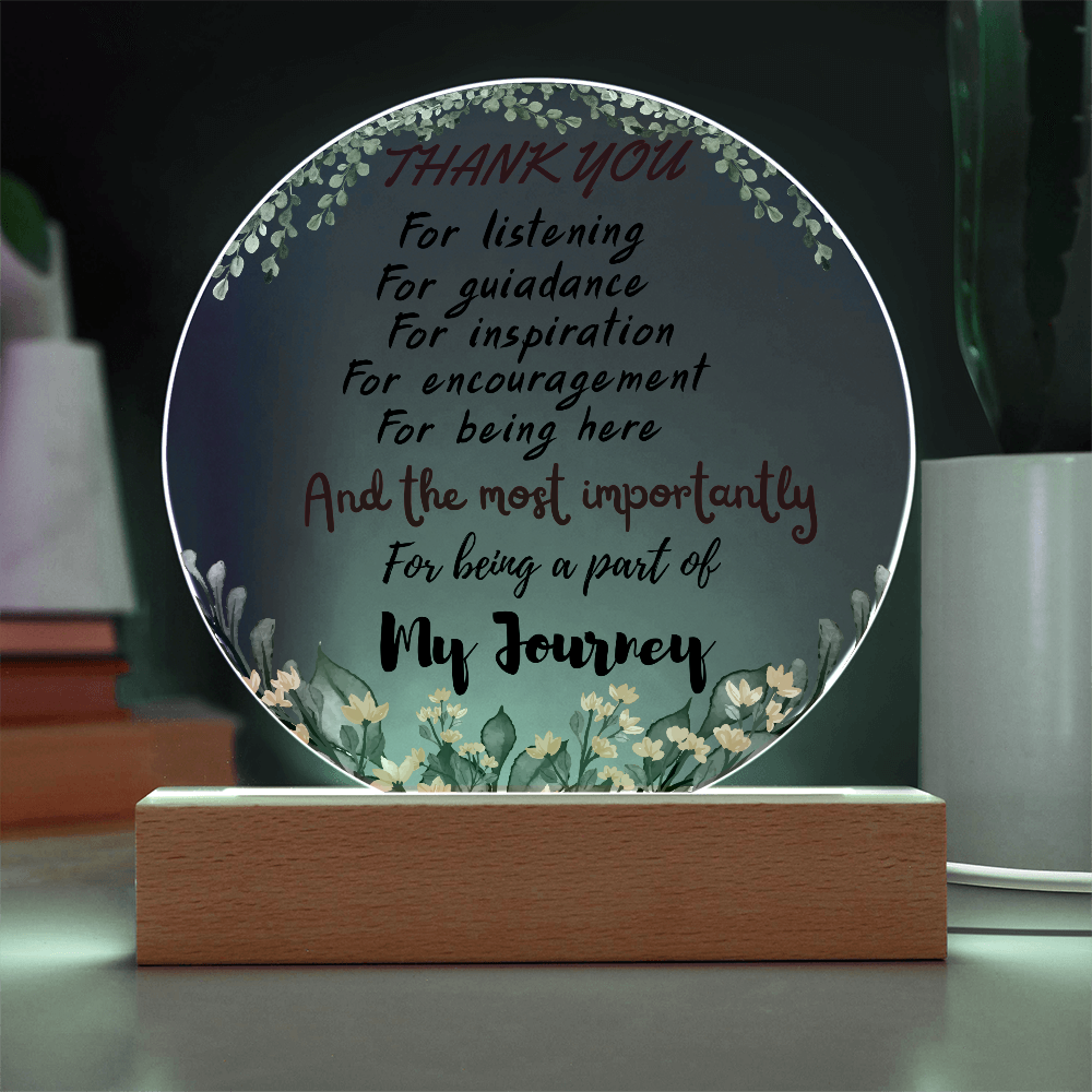 Thank You Glass Plaque – Floral Appreciation Keepsake with Wooden Base