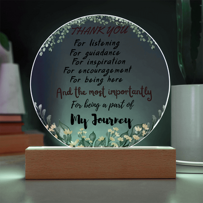 Thank You Glass Plaque – Floral Appreciation Keepsake with Wooden Base