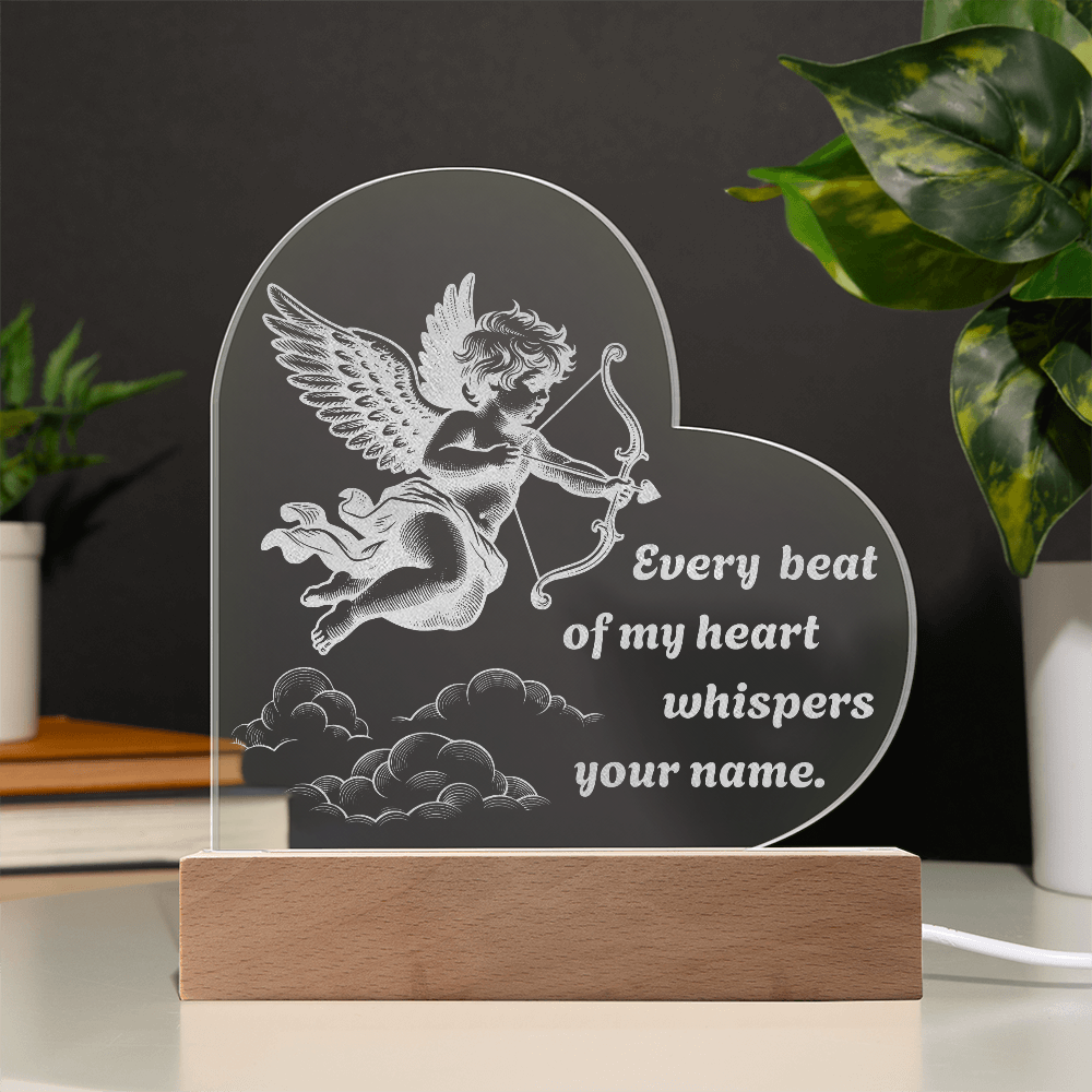 Cupid Heart LED Night Light – “Every Beat of My Heart Whispers Your Name” Romantic Gift