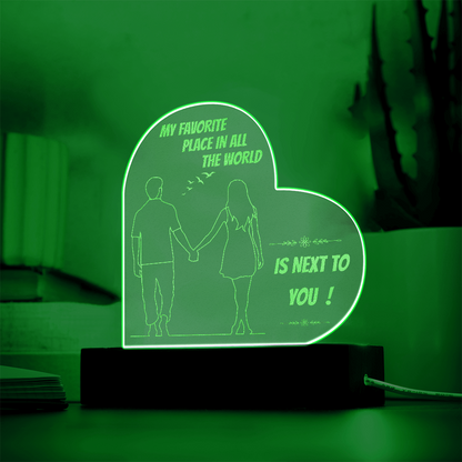 Personalized Heart LED Night Light – “My Favorite Place Is Next to You” Romantic Gift