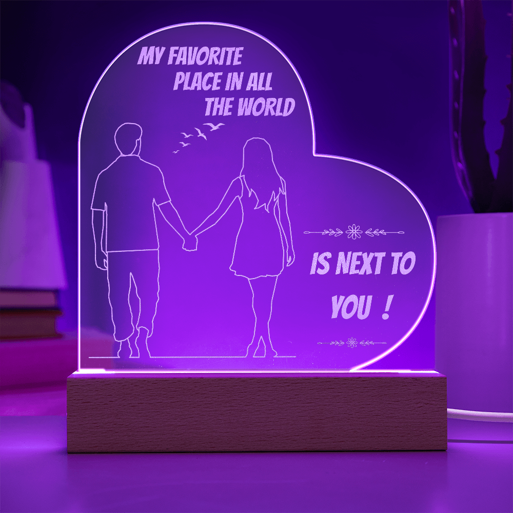 Personalized Heart LED Night Light – “My Favorite Place Is Next to You” Romantic Gift
