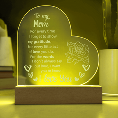 To My Mom Heart LED Acrylic Night Light – Personalized Gift with Loving Message