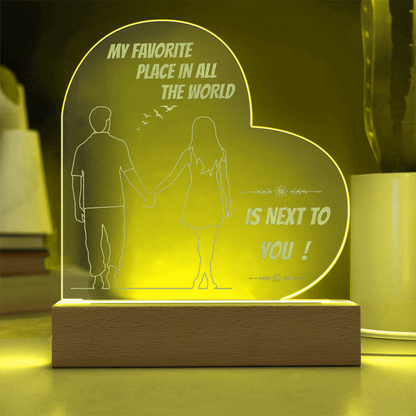 Personalized Heart LED Night Light – “My Favorite Place Is Next to You” Romantic Gift