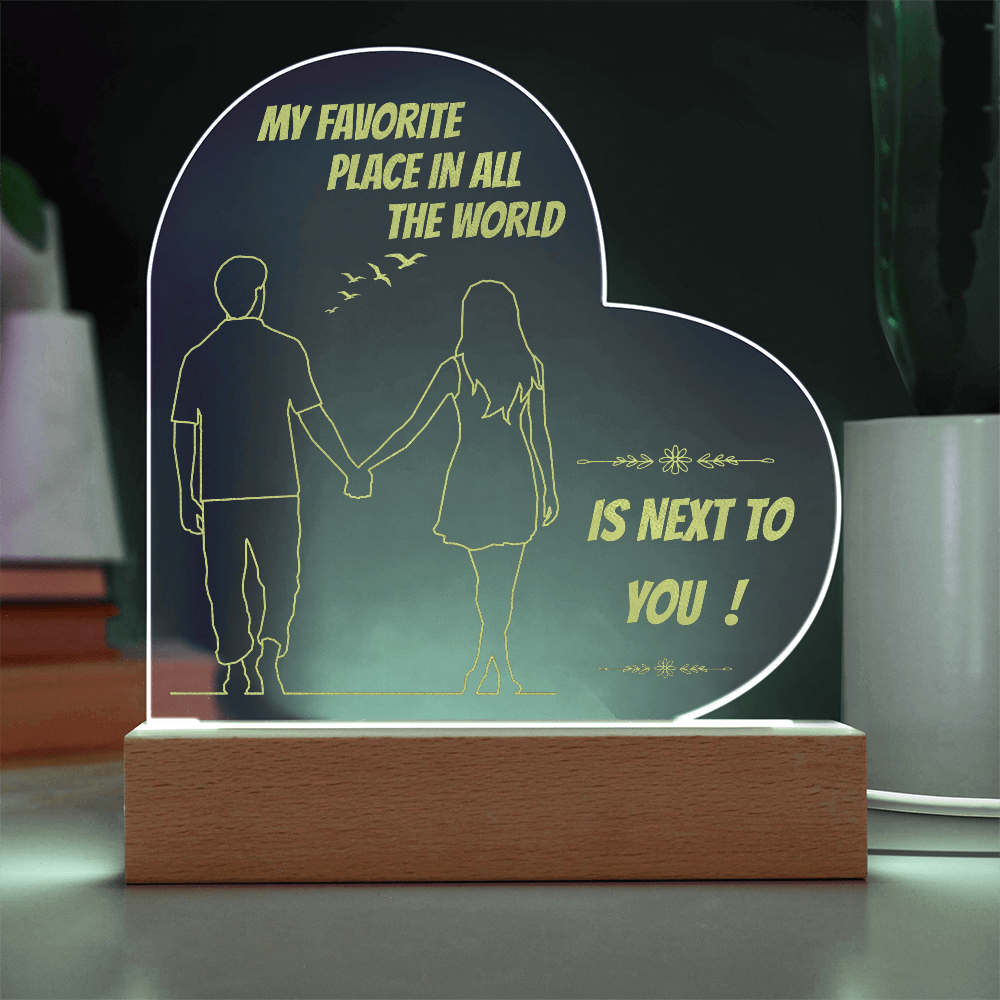 Personalized Heart LED Night Light – “My Favorite Place Is Next to You” Romantic Gift