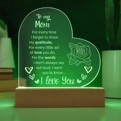 To My Mom Heart LED Acrylic Night Light – Personalized Gift with Loving Message