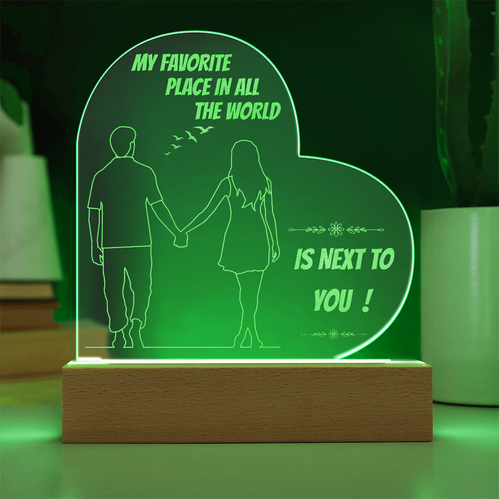 Personalized Heart LED Night Light – “My Favorite Place Is Next to You” Romantic Gift