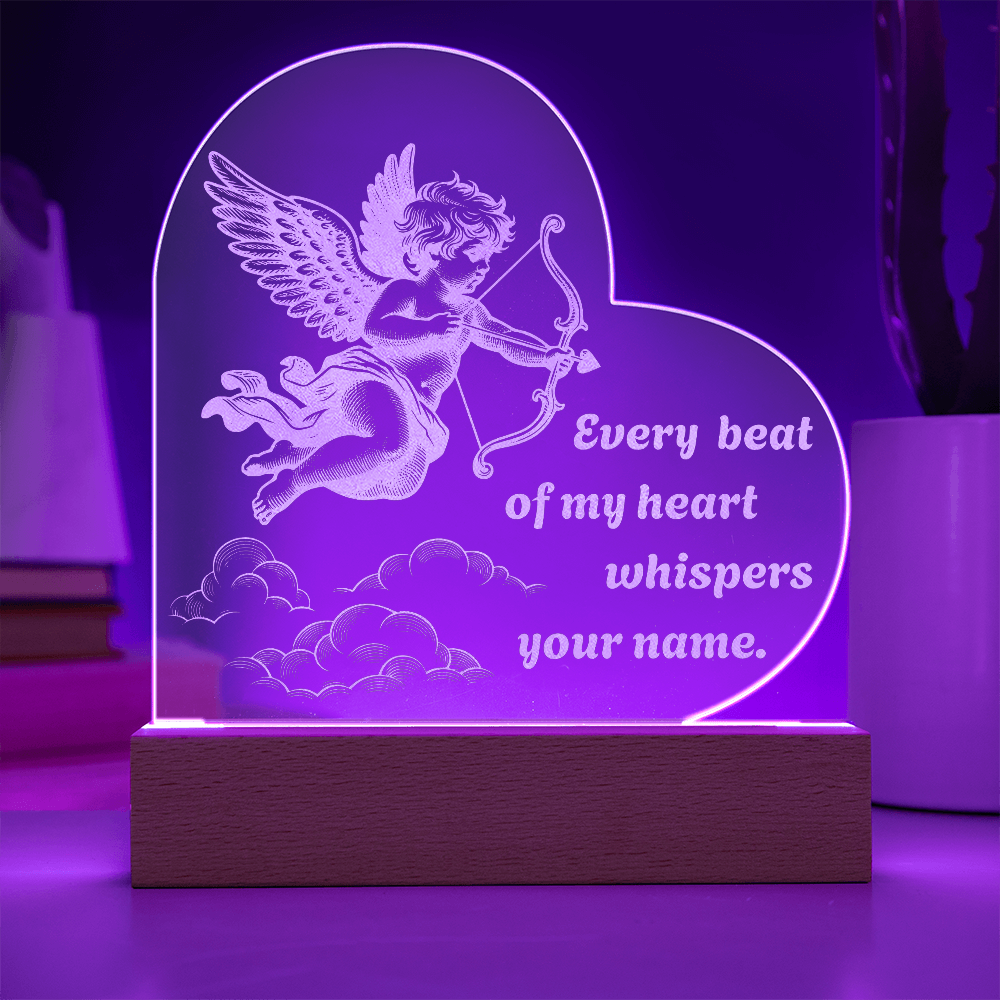Cupid Heart LED Night Light – “Every Beat of My Heart Whispers Your Name” Romantic Gift