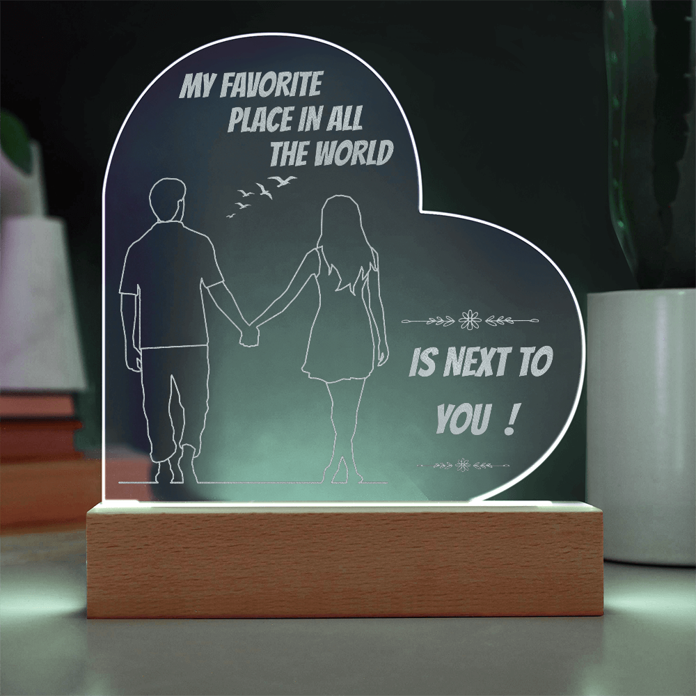 Personalized Heart LED Night Light – “My Favorite Place Is Next to You” Romantic Gift