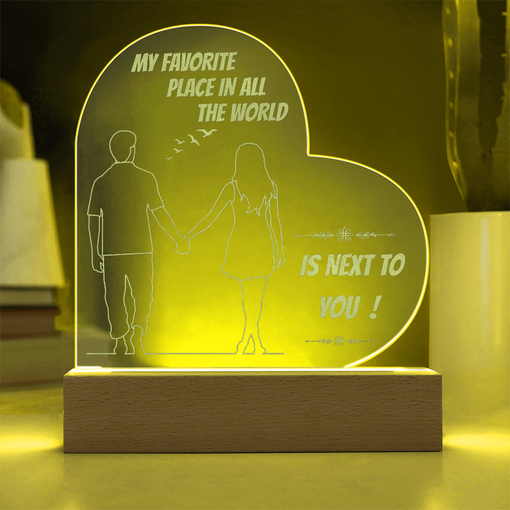 Personalized Heart LED Night Light – “My Favorite Place Is Next to You” Romantic Gift
