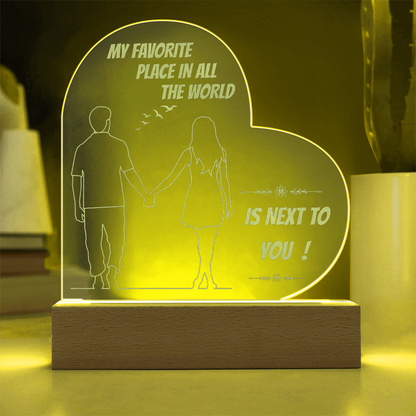 Personalized Heart LED Night Light – “My Favorite Place Is Next to You” Romantic Gift
