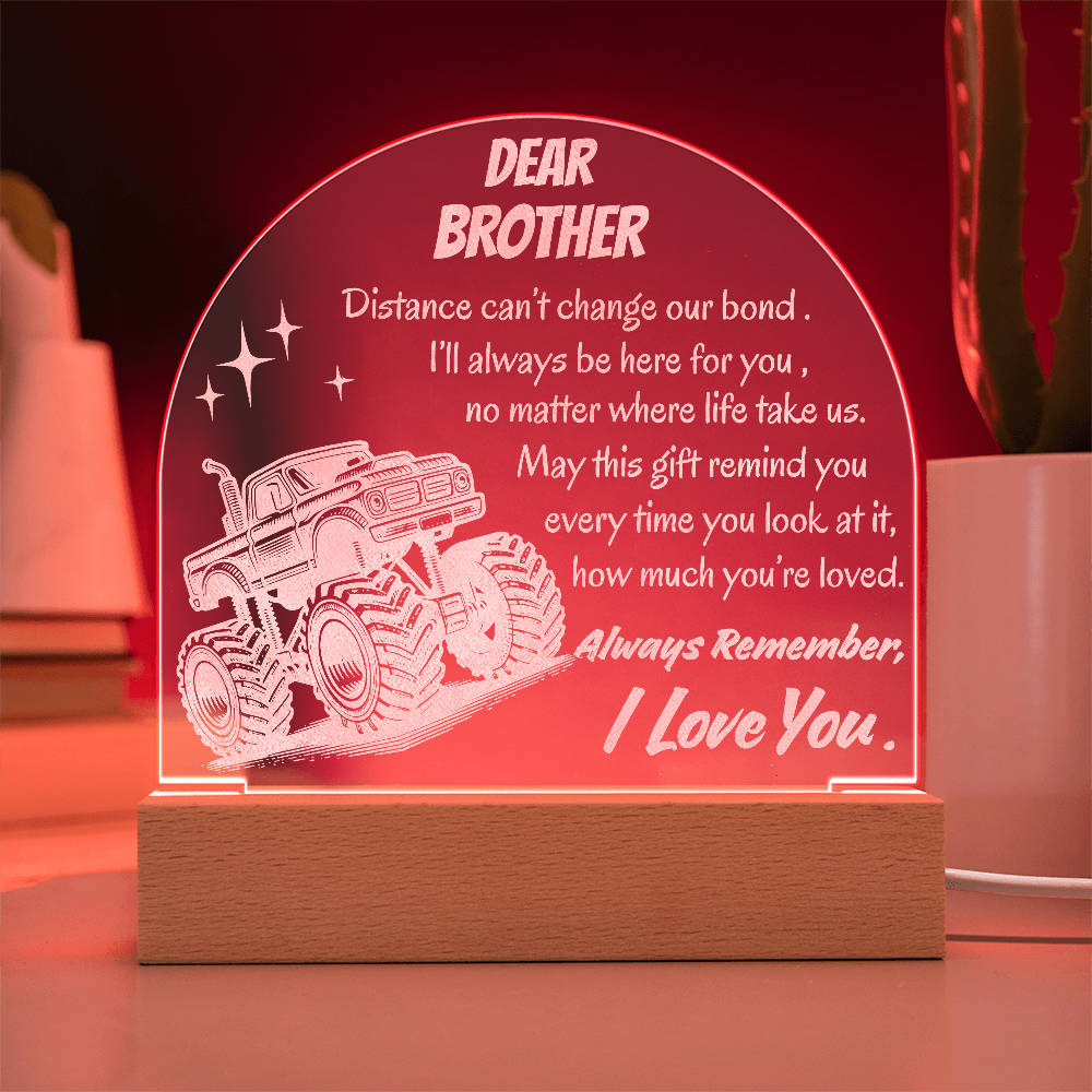 Personalized Brother LED Night Light – “Dear Brother” Acrylic Gift with Monster Truck Design