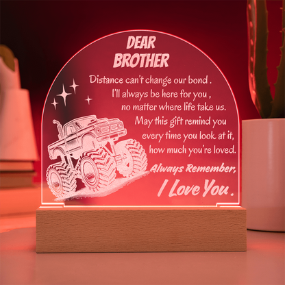 Personalized Brother LED Night Light – “Dear Brother” Acrylic Gift with Monster Truck Design