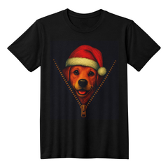 Festive Santa Dog Christmas T-Shirt – Cute Holiday Zip Design Tee for Dog Lovers