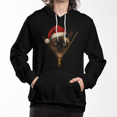 Sarcastic Siamese Cat Christmas Hoodie – Funny Holiday Zip Design Sweatshirt with Santa Hat