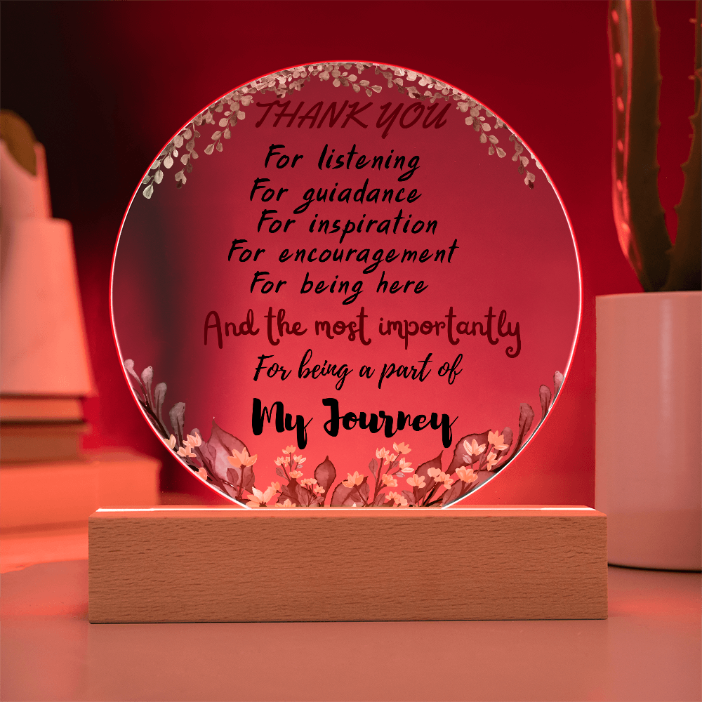 Thank You Glass Plaque – Floral Appreciation Keepsake with Wooden Base