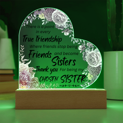 Personalized Sisters Heart LED Acrylic Plaque – “Chosen Sister” Friendship Light Gift