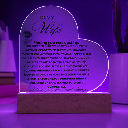 LED Heart Acrylic Plaque with Faux Flowers – Anniversary & Birthday Gift for Wife