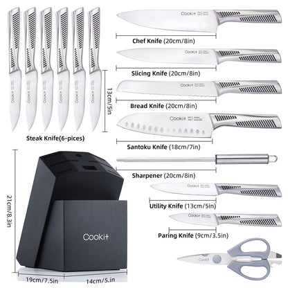 15-Piece German Stainless Steel Kitchen Knife Set with Block, Scissors & Sharpener