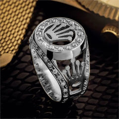 Rose Gold Crown Ring with Diamond Inlay Luxury Design