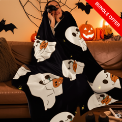 “Ghost & Pumpkin Cozy Plush Fleece Blanket | Cute Halloween Throw 30×40”