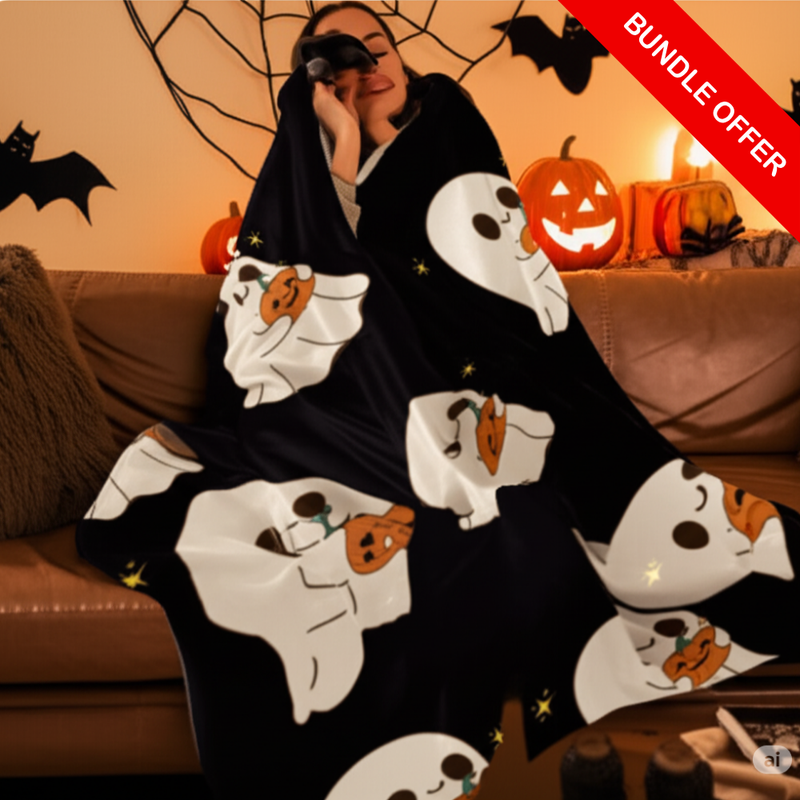 “Ghost & Pumpkin Cozy Plush Fleece Blanket | Cute Halloween Throw 30×40”