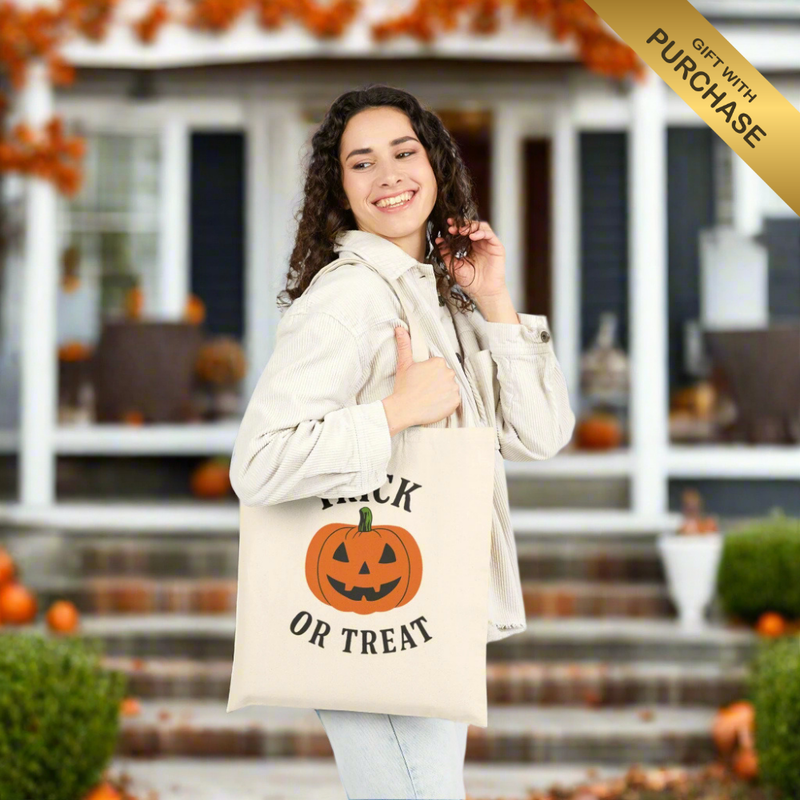 “Halloween Trick-Or-Treat Cotton Canvas Tote | Eco-Friendly Pumpkin Shopper”