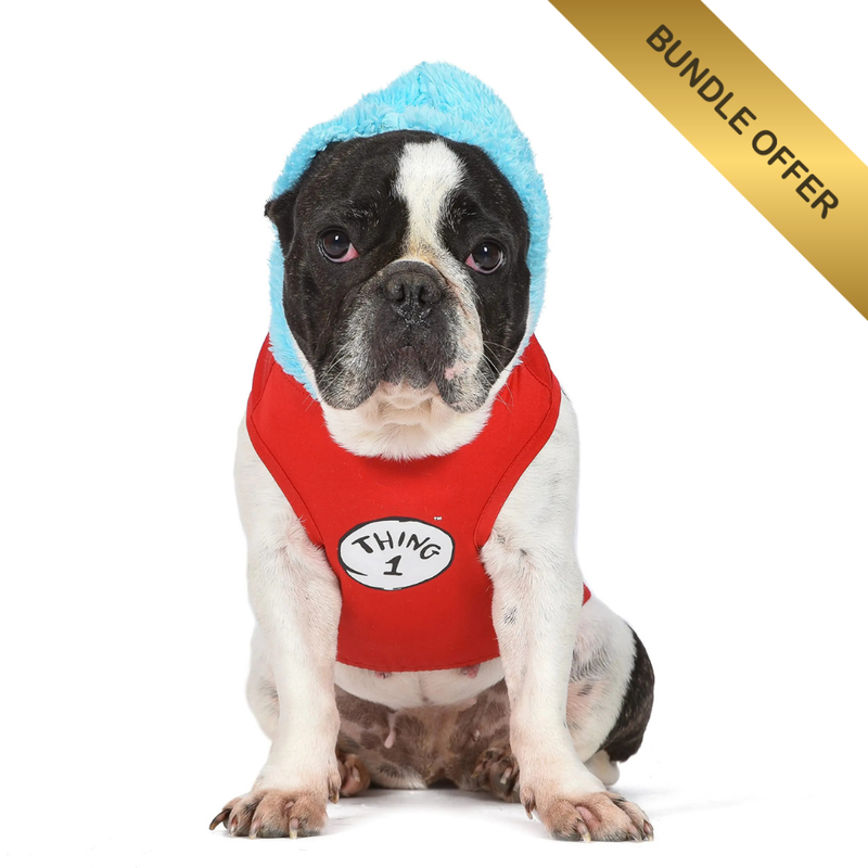 Dr. Seuss Cat in the Hat Thing 1 Dog Costume – Funny Halloween Outfit for Pets (Small)