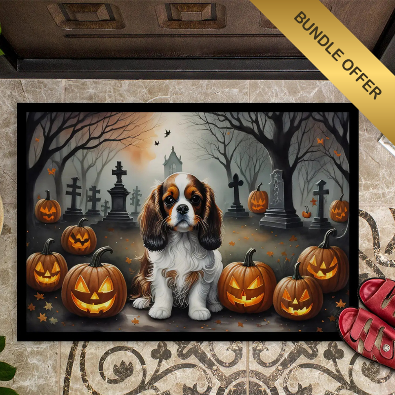 Cavalier King Charles Spaniel Halloween Welcome Doormat – Indoor & Outdoor Non-Slip Decorative Rug