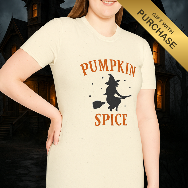 “Pumpkin Spice Witch T-Shirt | Cozy Fall Graphic Tee, Halloween Style”