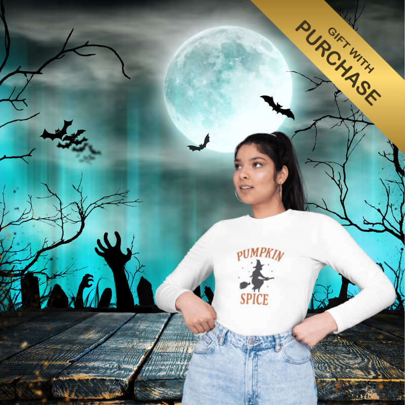 “Halloween Witch Long Sleeve Tee | Cozy Pumpkin Spice Fall Fashion”