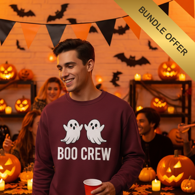 Boo Crew Halloween Sweatshirt – Gildan G180 Cozy Ghost Crewneck