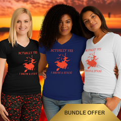"Actually Yes, I Drive a Stick" – Funny Halloween Witch Shirt for Women
