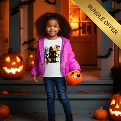 Off We Go!" Halloween Witch Kids Long Sleeve Tee
