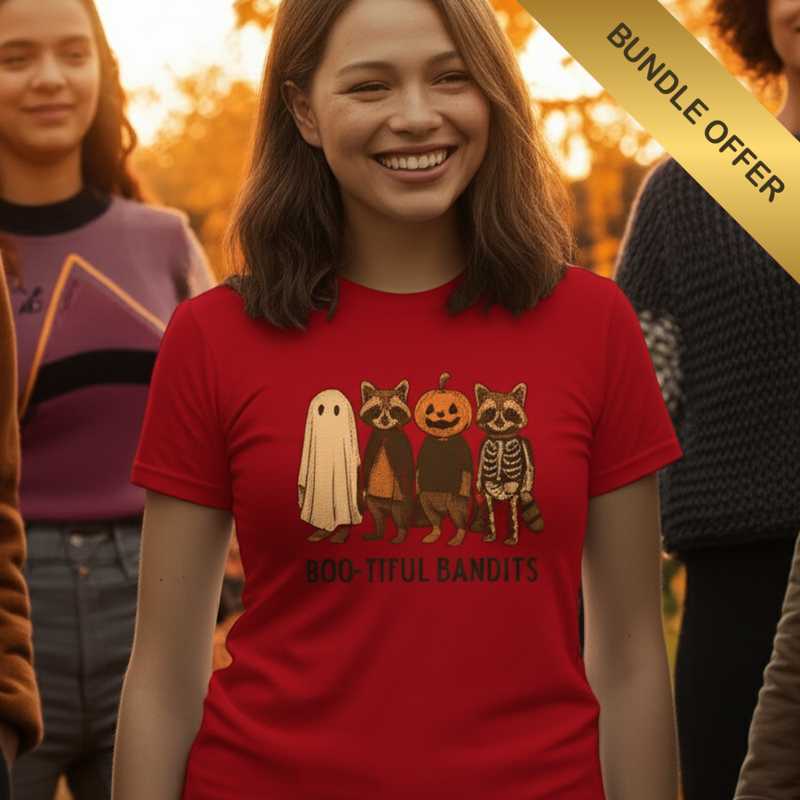 “Boo-tiful Bandits Raccoon Tee – Cute Halloween Graphic T-Shirt”