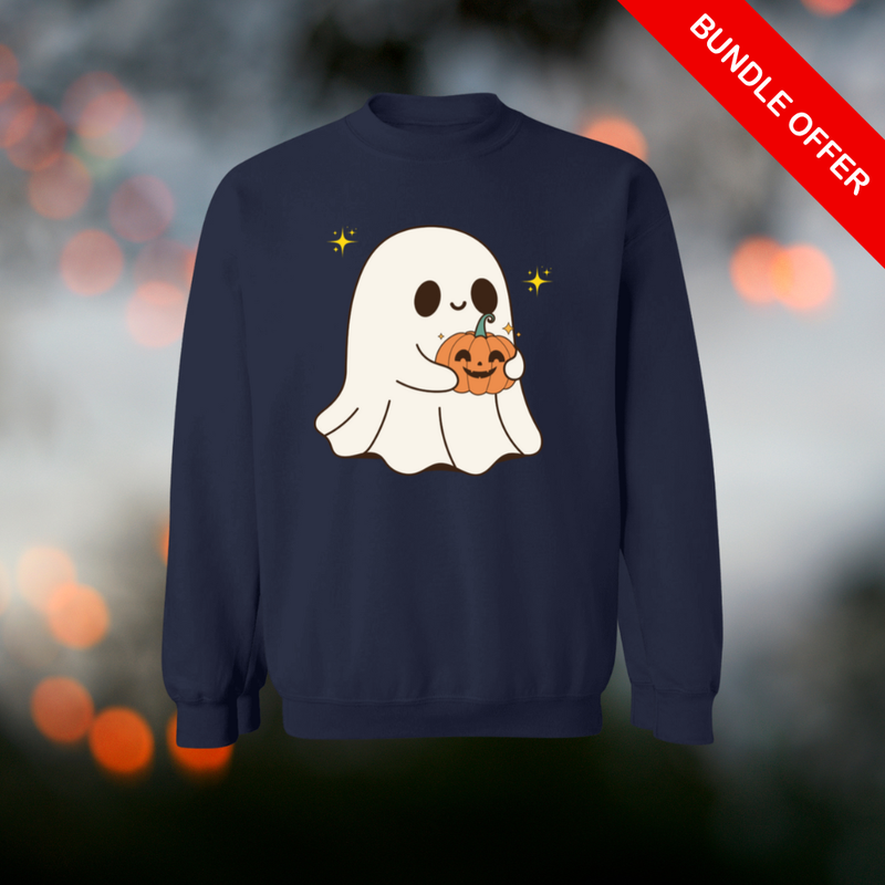 “Cute Ghost Pumpkin G180 Crewneck Sweatshirt | Heavy Blend Halloween”