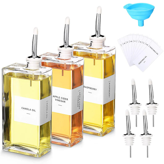 OliveJoy 3-Piece Oil Dispenser Set with Nozzles & Funnel - Silver