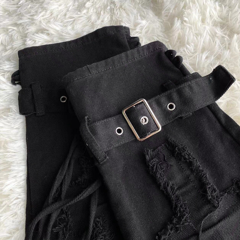 Star Stitch Tie-Neck Denim Flare Leg Warmers