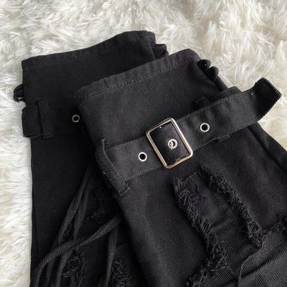 Star Stitch Tie-Neck Denim Flare Leg Warmers