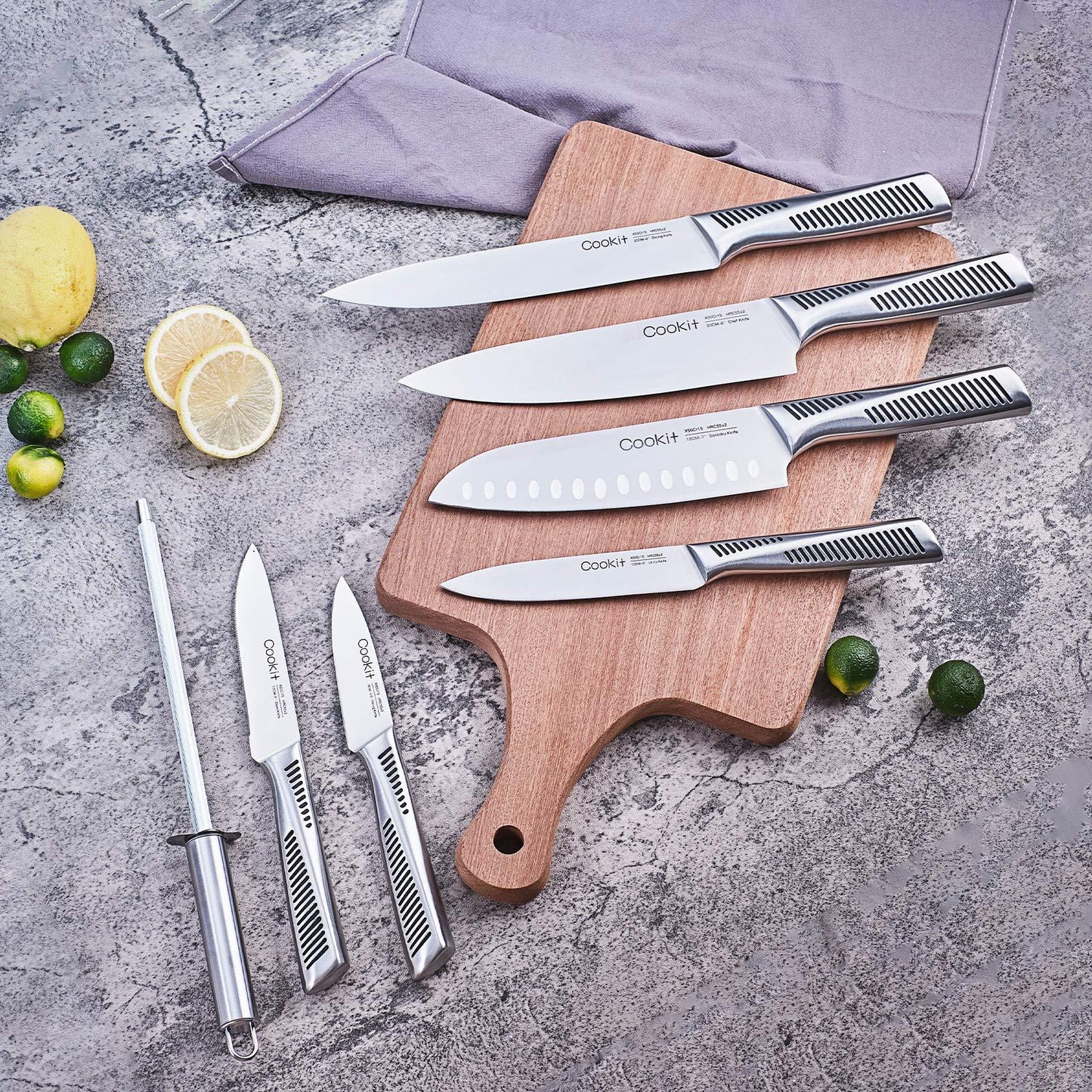 15-Piece German Stainless Steel Kitchen Knife Set with Block, Scissors & Sharpener
