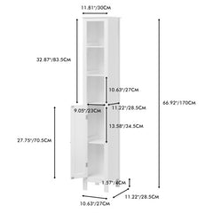 66.9" Slim Bathroom Cabinet with Shelves & Doors