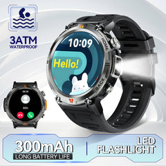 KE3 INEYES Silicone Smart Watch for Men – 3ATM Waterproof, HD Display, LED Flashlight, Sports Fitness Tracker