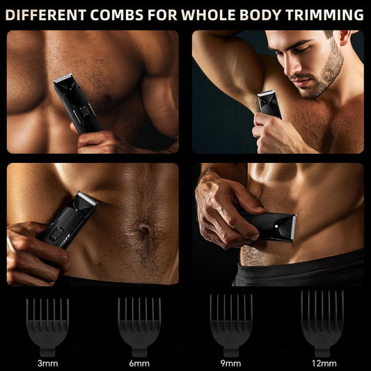 Men’s Electric Body Hair Trimmer – Waterproof, Ceramic Blades, and LED Light