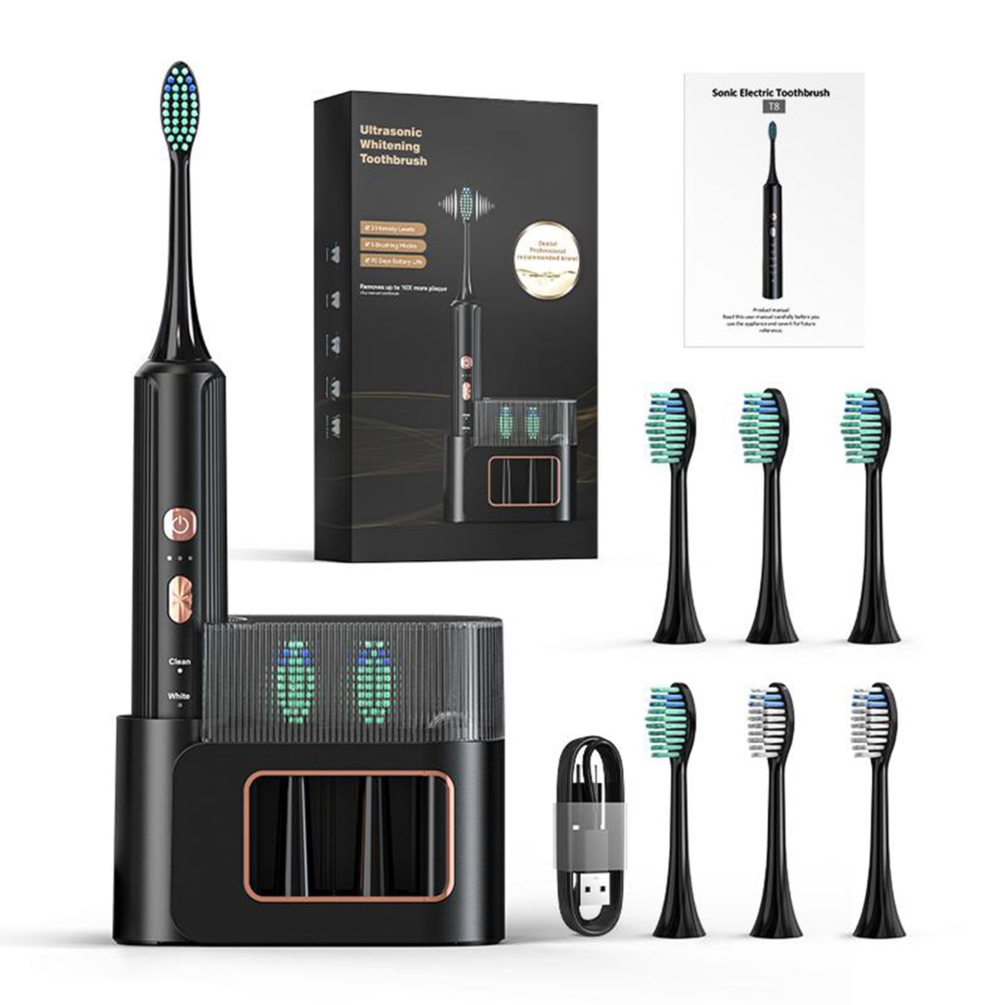 ADA-Certified AquaSonic Electric Toothbrush – Black Series, 4 Modes, Smart Timer, 8 Replacement Heads