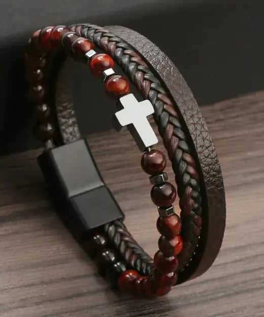 Tiger Eye Cross Charm Bracelet